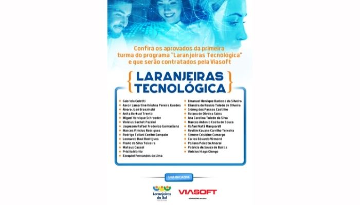 Laranjeiras - Confira a lista dos contratados pela Viasoft da primeira turma do projeto Laranjeiras Tecnológica